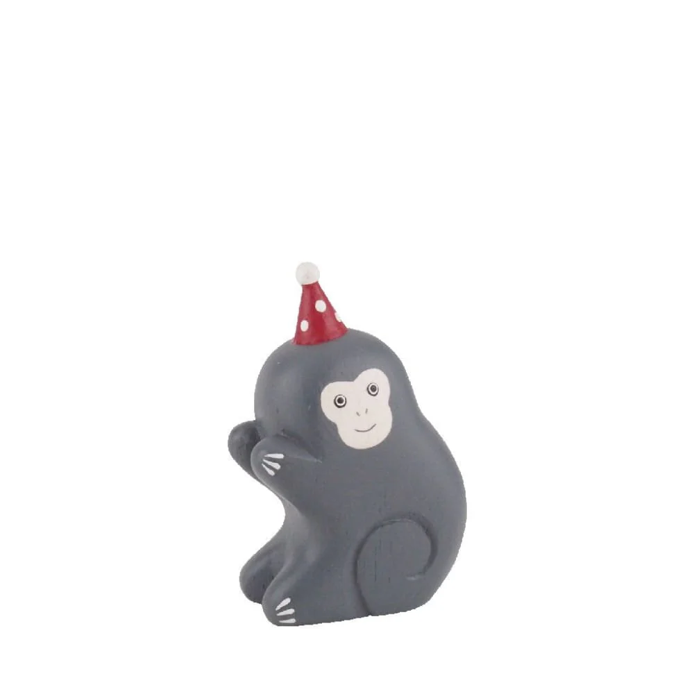 Figurine en bois - Bébé singe avec chapeau de fête