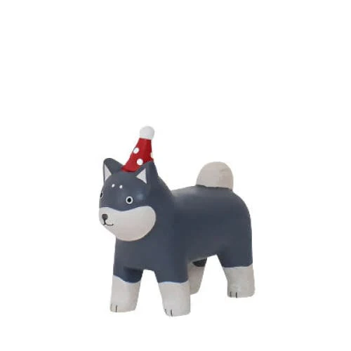 Figurine en bois - Chiot Shiba inu avec chapeau de fête