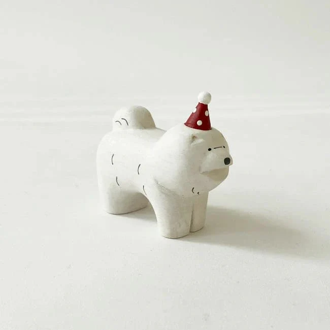 Figurine en bois - Chow chow avec chapeau de fête - Image 2