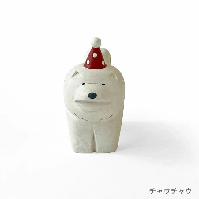 Figurine en bois - Chow chow avec chapeau de fête - Image 5