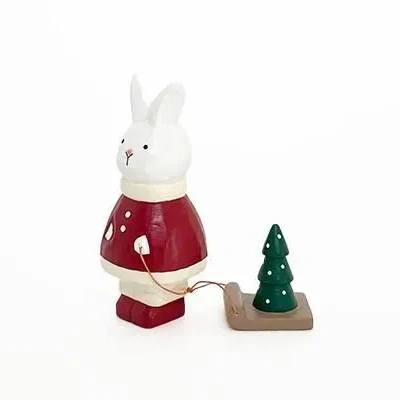 Figurine en bois – Lapin Père Noël - Image 2