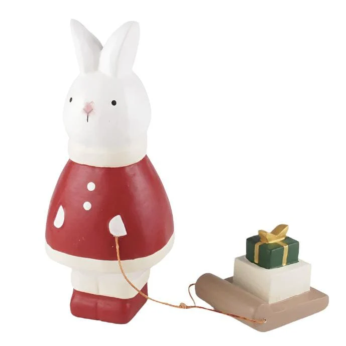 Figurine en bois Noël - Lapin avec cadeau de Noël