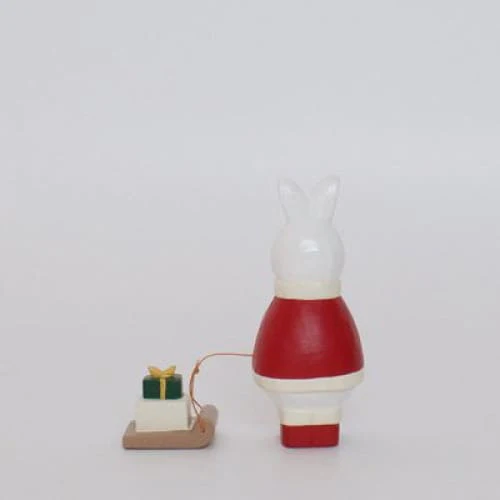 Figurine en bois Noël - Lapin avec cadeau de Noël - Image 2