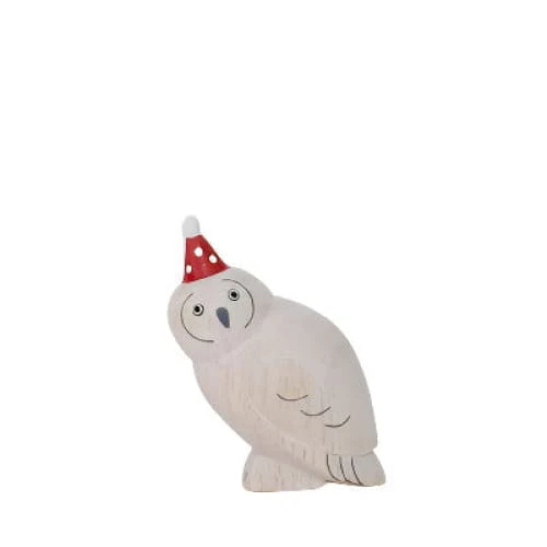 Figurine en bois - Parent chouette avec chapeau de fête