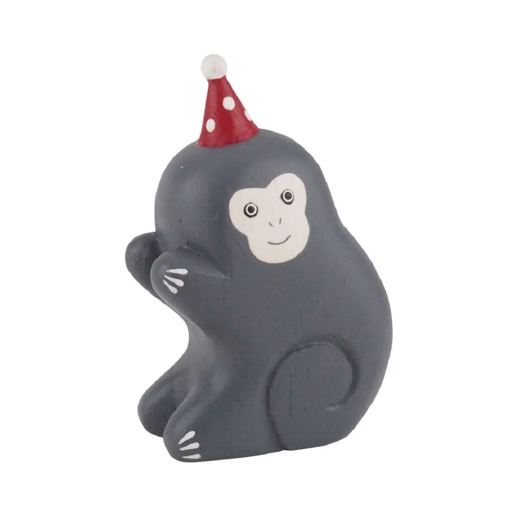 Figurine en bois - Singe avec chapeau de fête