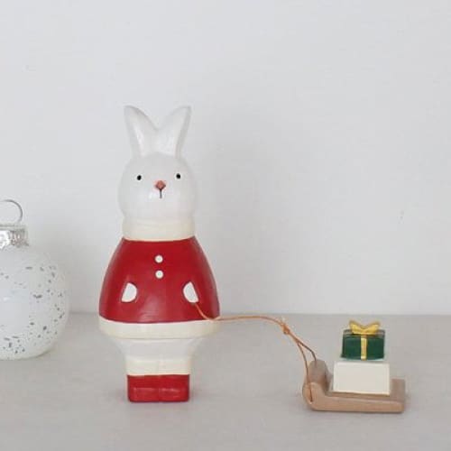 Figurine Lapin de Noël avec Cadeau Bois - Image 7