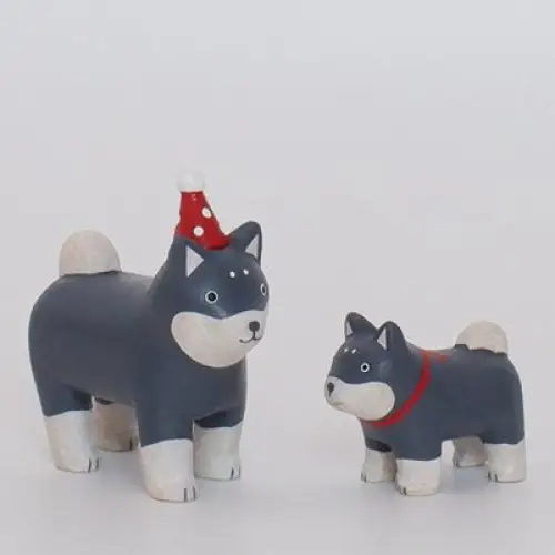 Figurine Shiba de Noël Parent en Bois - Image 3