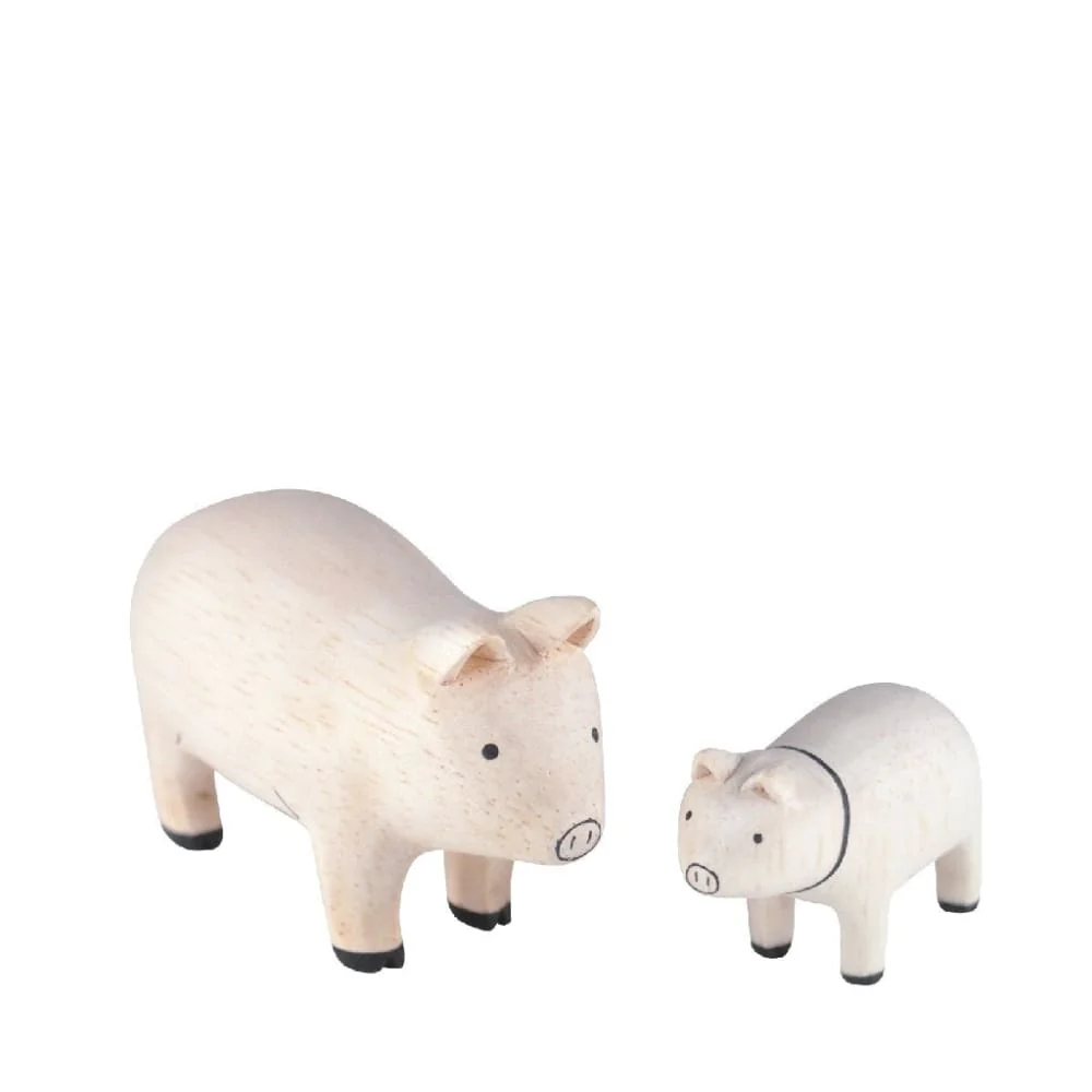 Figurines en bois - Famille cochon
