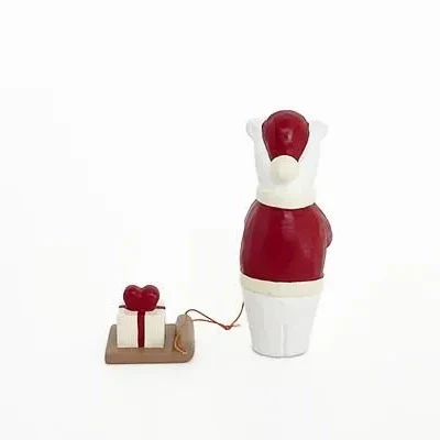 Figurine en bois – Ours polaire Père Noël avec cœur - Image 2